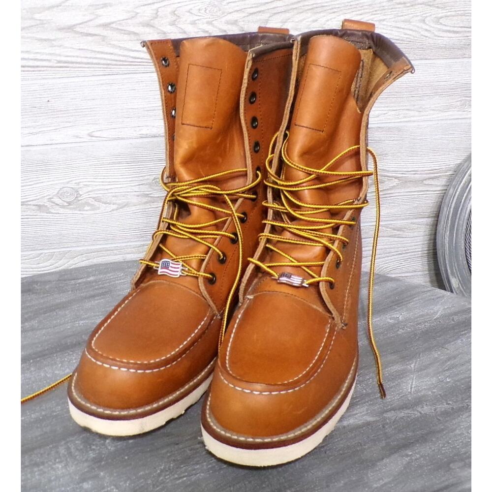 Vtg Red Wing Boots 10.5C Leather Moc Toe 10877 8” Heritage Made in USA New FLAG - Picture 6 of 16